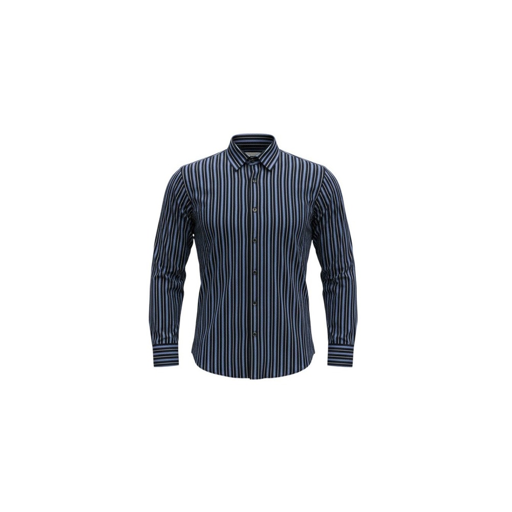 Calvin Klein Button Down Shirt Mens Medium Blue Black Striped Long Sleeve Cotton